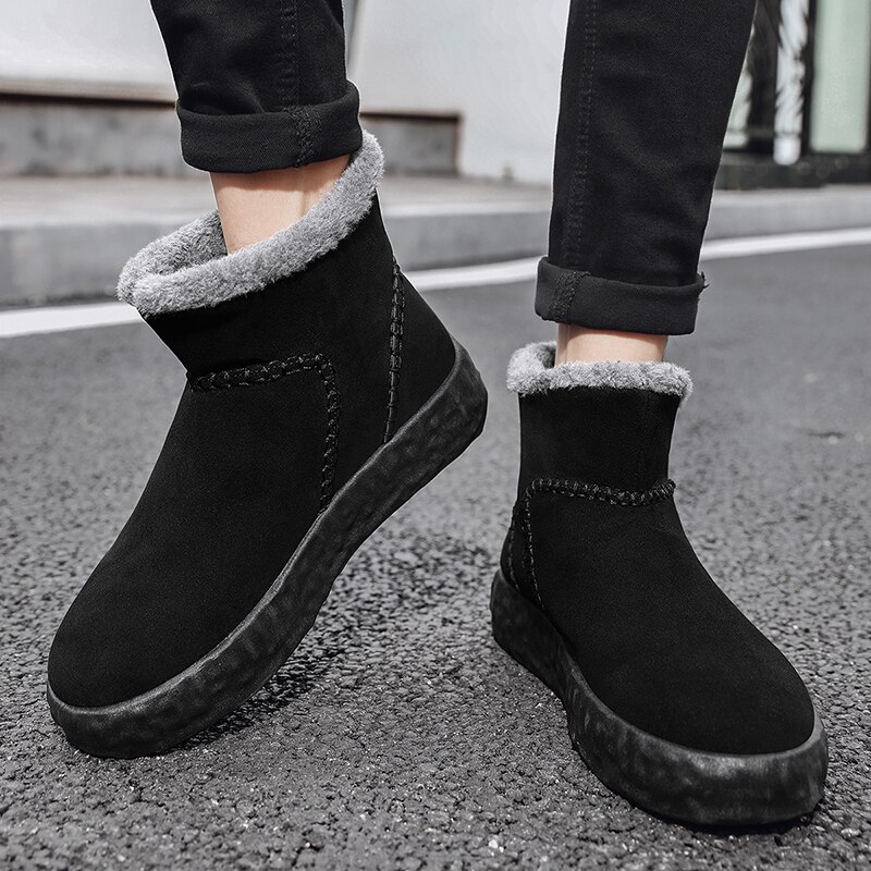Stivali da uomo invernali con lacci stivali da neve in pelliccia calda stivaletti pelosi in pelle scamosciata impermeabili scarpe da uomo in peluche Fluff scarpe da esterno
