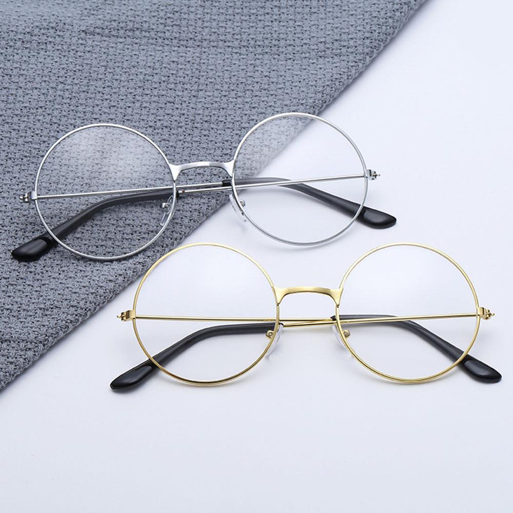 Retro Light Chic Circular Flat Mirror Glasses Circular Flat Lens Fashionable Women Large Thin Mental Frame Round Sunglasses