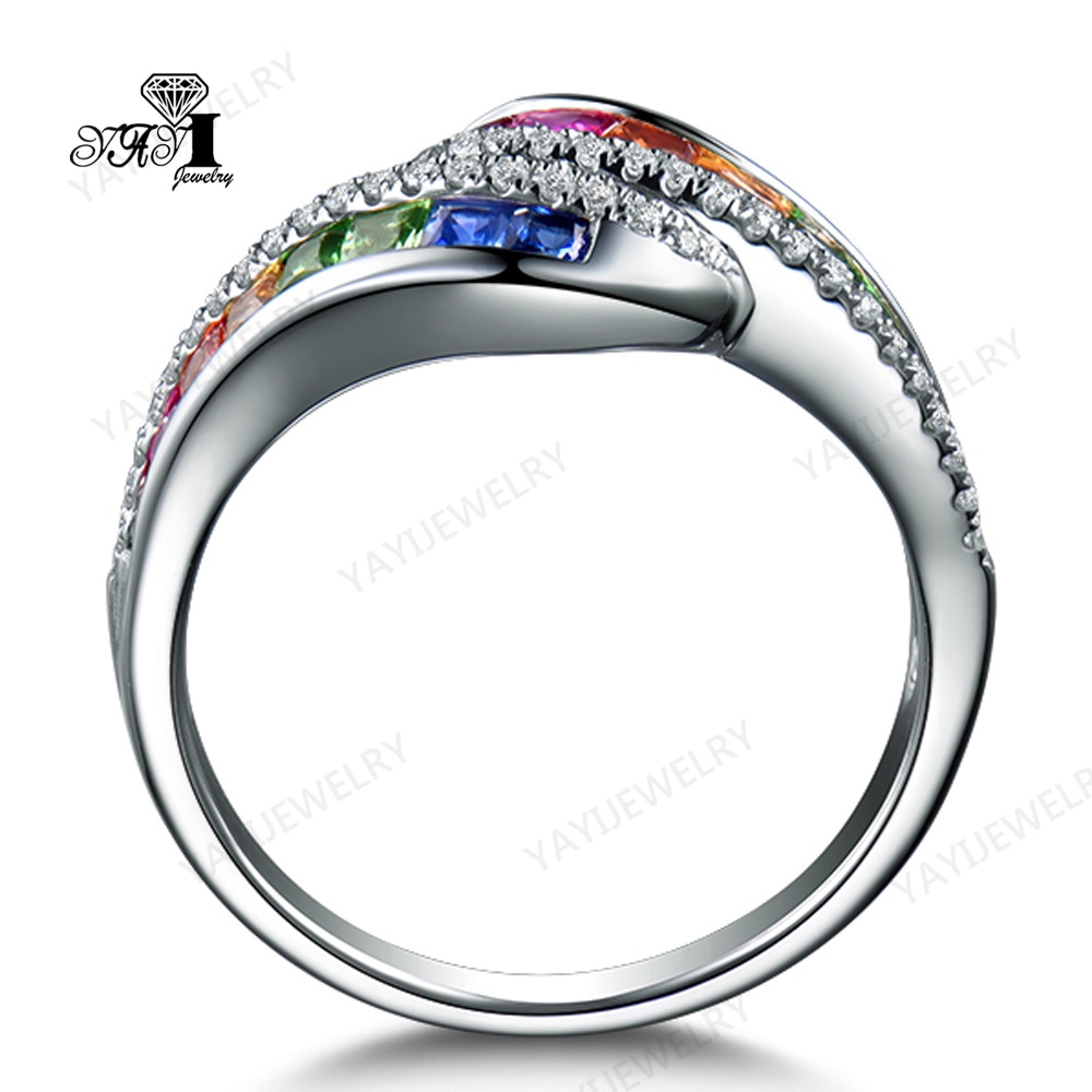 YaYI Schmuck Prinzessin Cut 5,9 CT Multi-farbe Zirkon Silber Farbe Engagement Ringe hochzeit Herz ring Weihnachten