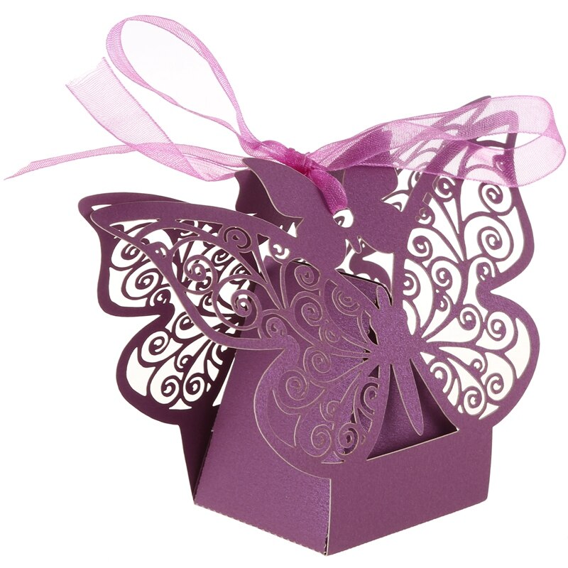 50pcs cut Butterfly Wedding candy box box wedding favors event party supplies wedding decoration (Purple)