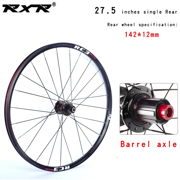 RXR-Rueda con cubo para bicicleta de montaña, neumático para bici MTB o de campo, 27.5, RC3, juego de cojinete de carbono, llanta de aleación de aluminio: 27.5 black  Rear TA