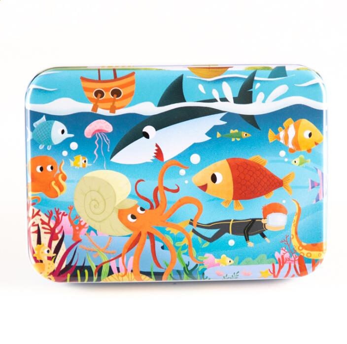 120 stück Eisen Box Verpackung Holz Cartoon Puzzle Spielzeug Kinder Intelligenz Entwicklung Tangram Und Jigsaw Puzzle Spielzeug: Undersea world