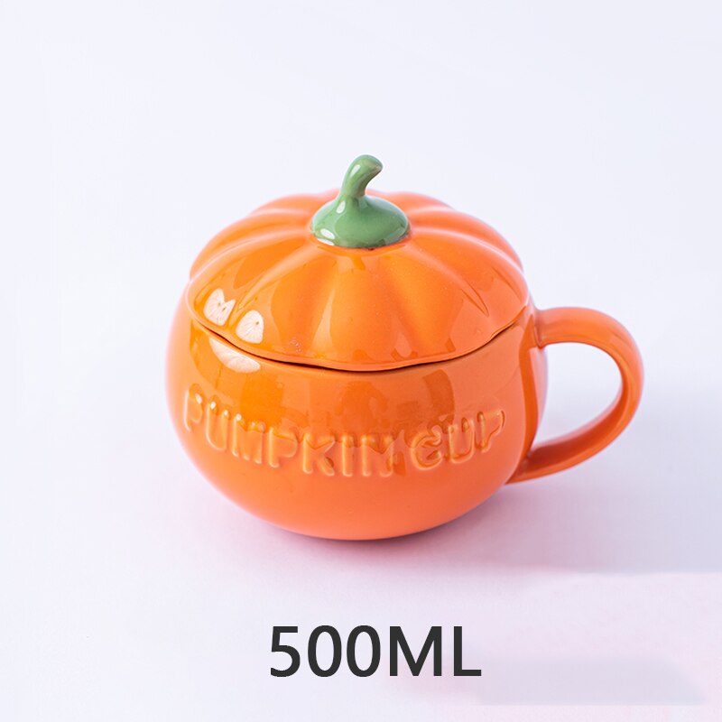 300/500/800ml Kreative Kürbis Kaffee Tassen niedlich Keramik Milch Tasse Mit Deckel Frühstück Haferflocken Joghurt Becher lustige Halloween: B