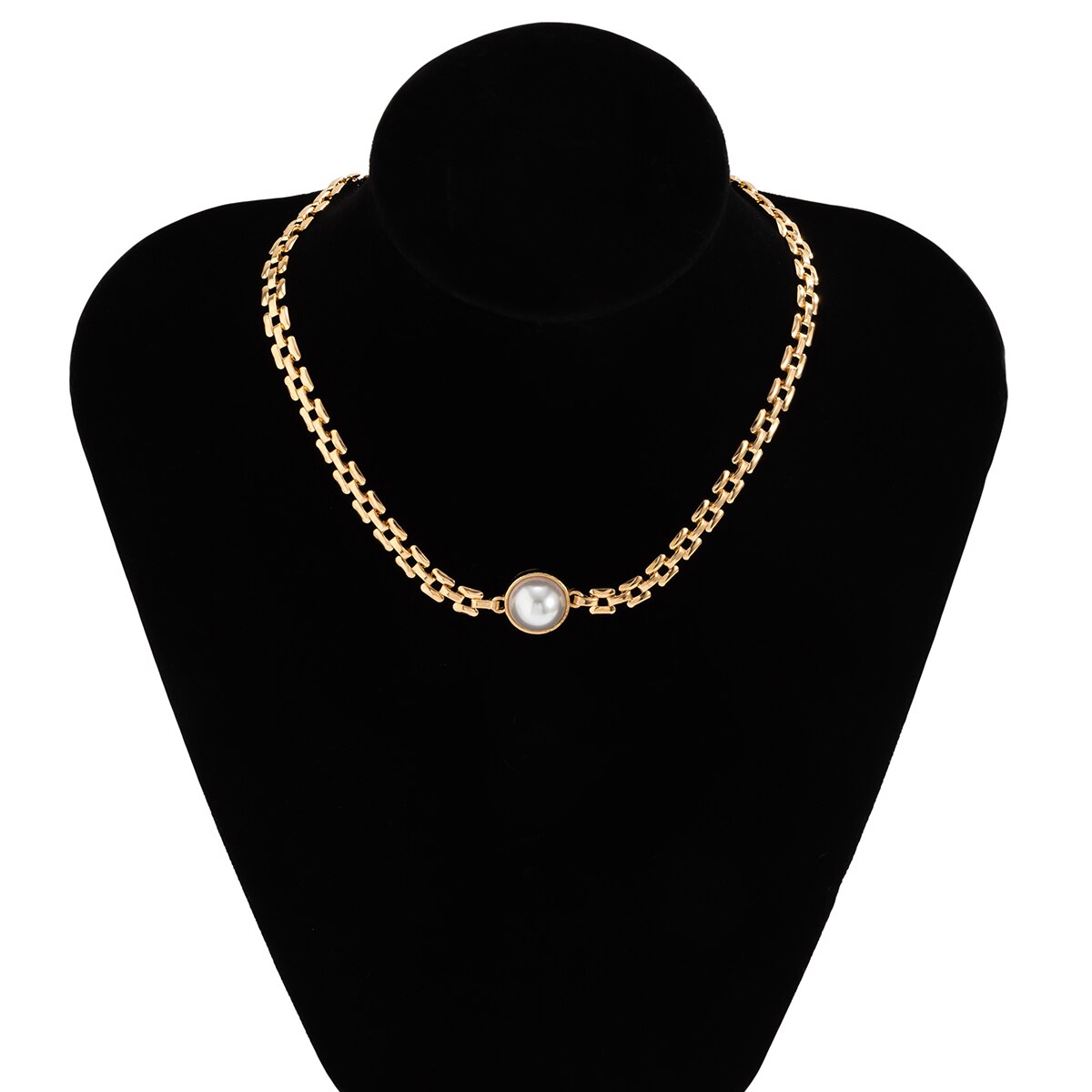 Lacteo Vintage sztuczna perła geometryczna Choker naszyjnik dla kobiet modny złoty kolor metalowy cienki łańcuszek do obojczyka naszyjnik prezent