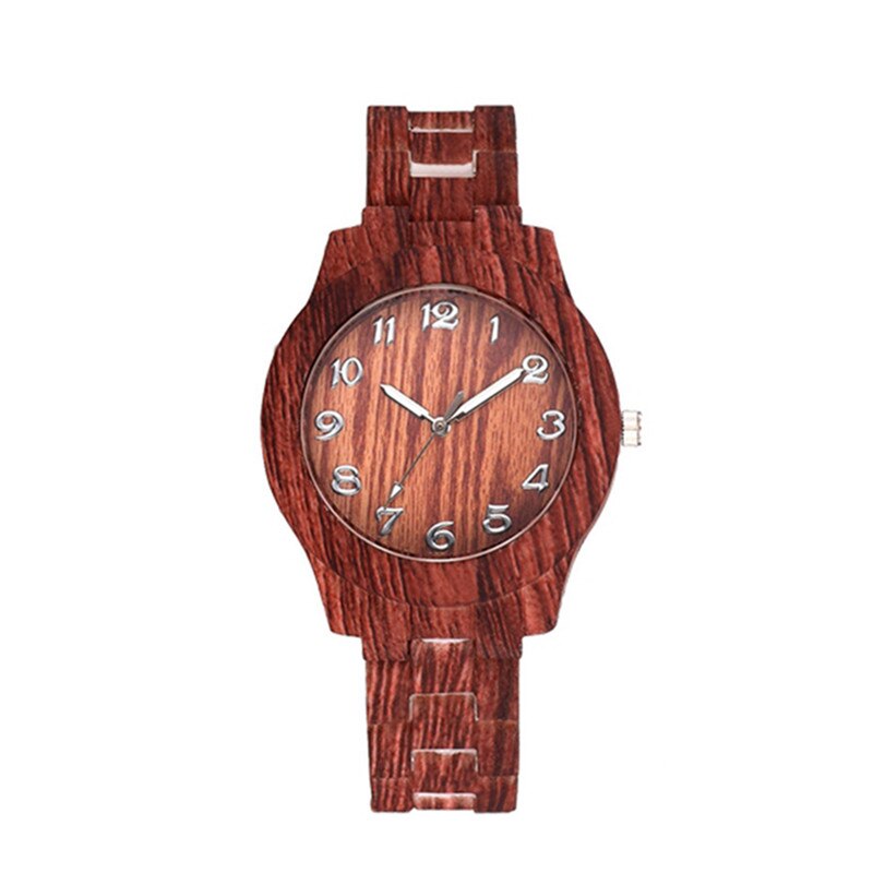 Retro Hout Textuur Quartz Horloge Arabische Cijfers Legering Dial Lederen Riem Mannen En Vrouwen Horloge Relogio Feminino: A