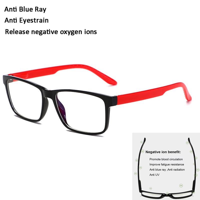 Blue Light Blocking Computer Glasses Square Eyeglasses Frame Anti Eye Strain Headache Computer Glasses UV400 Negative Oxygen Ion