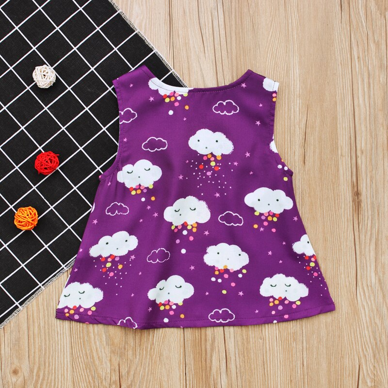 Autumn Children Sleeveless T-shirt Baby Cotton Rainbow Clouds Moon Pattern for Boy Girls Clothes Cartoon Tops