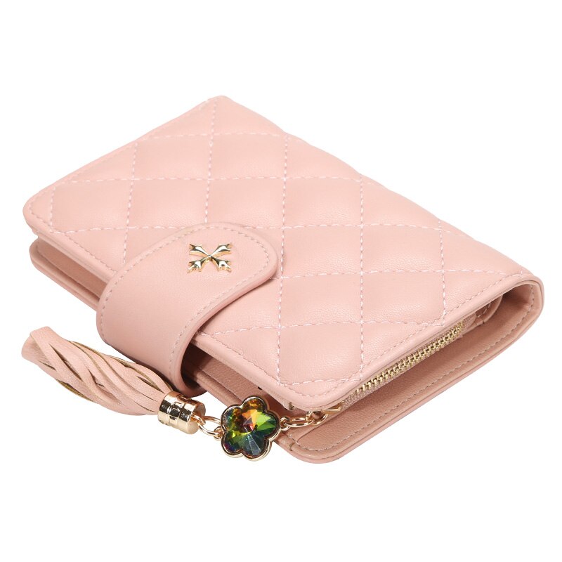 Grid Women Mini Purse Gold Leather Women Wallets Zipper Clutch Red Coin Bag Card Holder Ladies Girls Casual Short Wallet: Pink