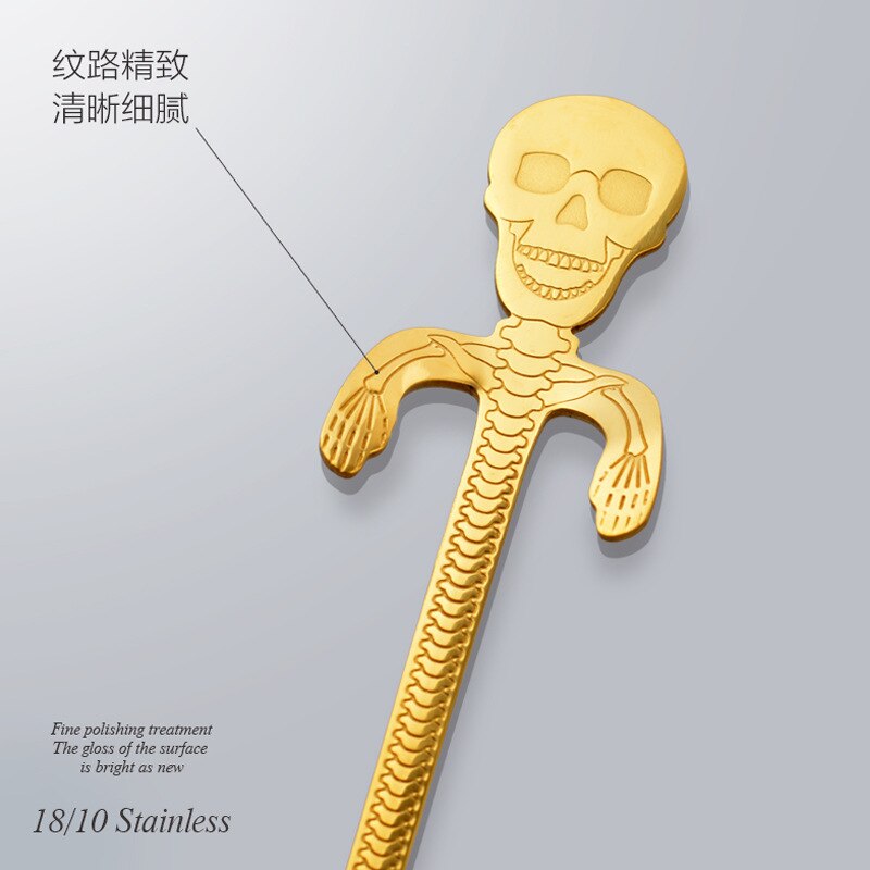 Skull Bone Scoop Coffee Spoon Stirring Teaspoon Tea Spoon Dessert Spoon Tableware Small Mini 304 Stainless Steel Human Skeleton
