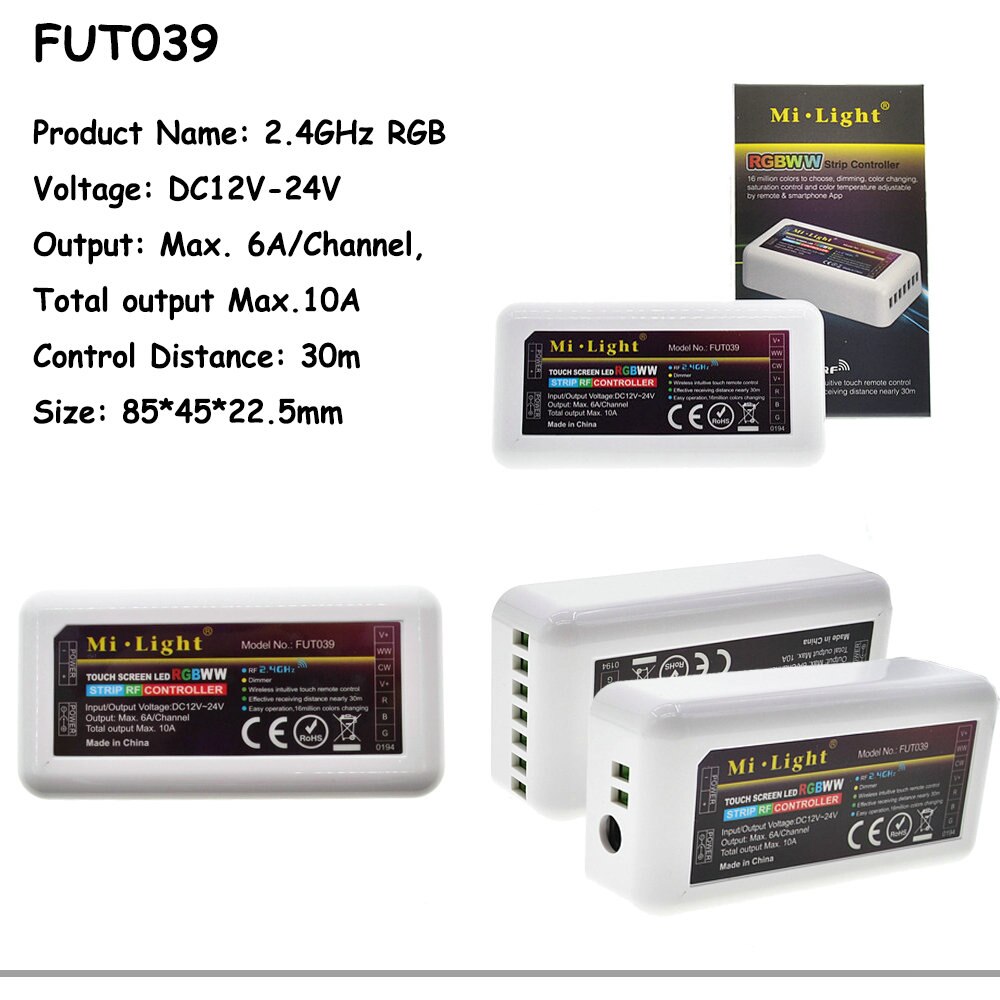 Mi Light Full Color LED Controller RF 2.4G / Wifi Remote Control DC12-24V for RGB+CW+WW LED Strip