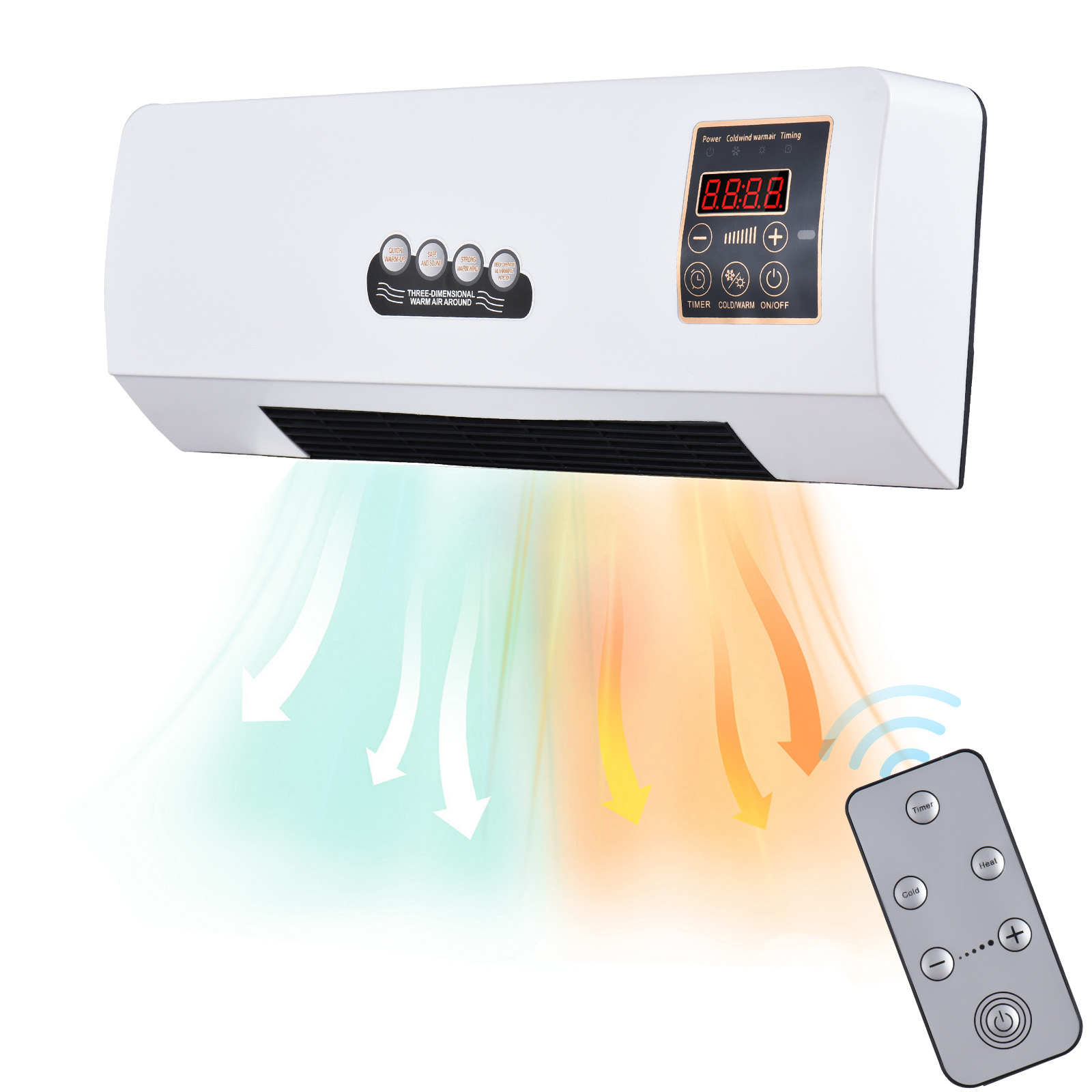 2-in-1 draagbare airconditioner, elektrische verwarming voor kamerverwarming, koelventilator met afstandsbediening en timingfunctie, eenvoudig A/C