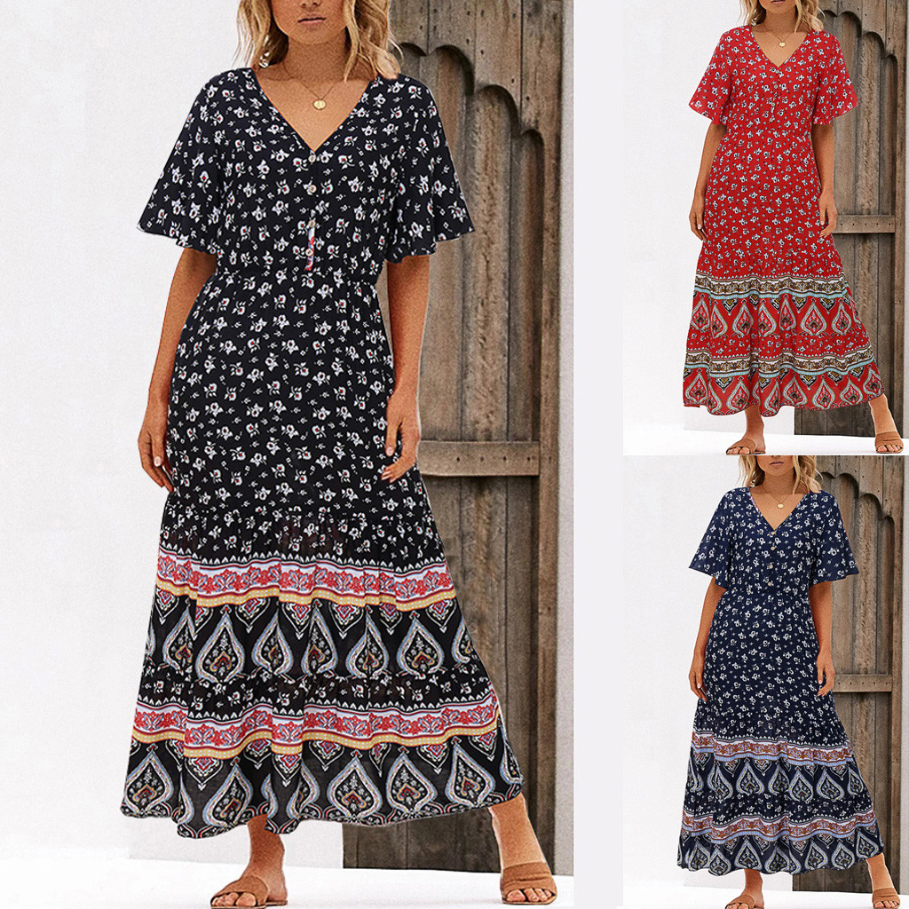 Vrouwen Zonnejurk Jurk Mode Bohe Dot Print Hemdje V-hals Button Verstoorde Vintage Jurk Casual Kleding Vestidos De Mujer Elbise