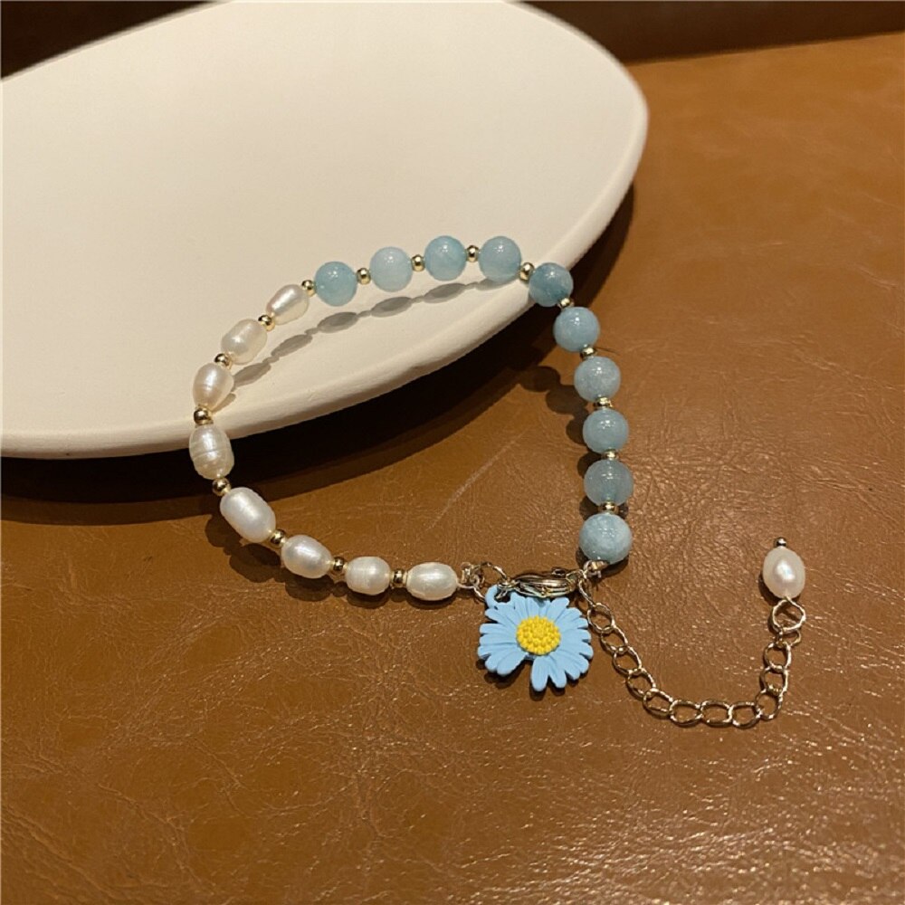 Koreaanse Ovale Parel Opaal Kleine Daisy Bloem Armbanden Voor Vrouwen Sieraden Verstelbare Eenvoudige Armbanden Sieraden: 1