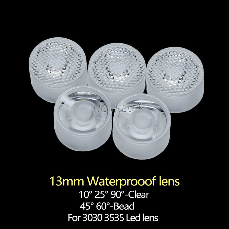 100pcs 13mm 1W 3W 5W CREE XPE LED Lens Waterproof 10 25 45 60 90 Degree SMD 3535 3030 XPE2 XPG2 XTE Plano Reflector Collimator: 45 degree Beads Lens