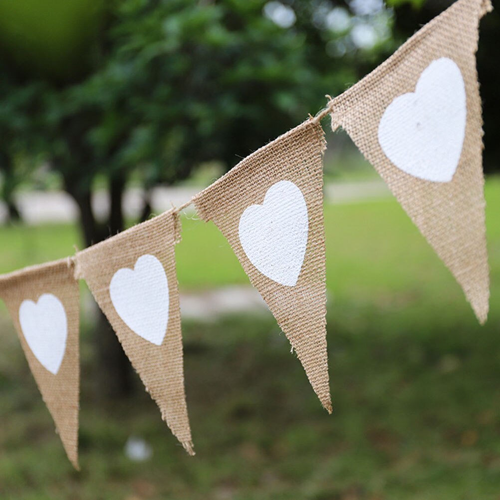 Banderines de arpillera de yute de 4,5 M, banderas de corazón blanco, banderines para decoración de de boda Vintage