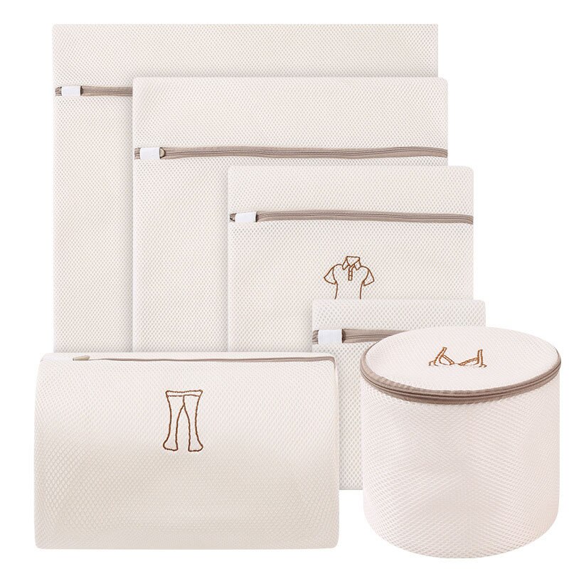 6pcs/Set Bathroom Embroidered Laundry Bag Household Washing Machine Storage Mesh Bag Thick Korean Wash Bag Laundry Tools