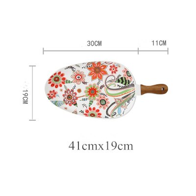 Nordic Diner Borden Keramische Schotel Steak Salade Lade Met Houten Handvat Kerst Steak Platen Home Decor Ovale Gerechten: Large2