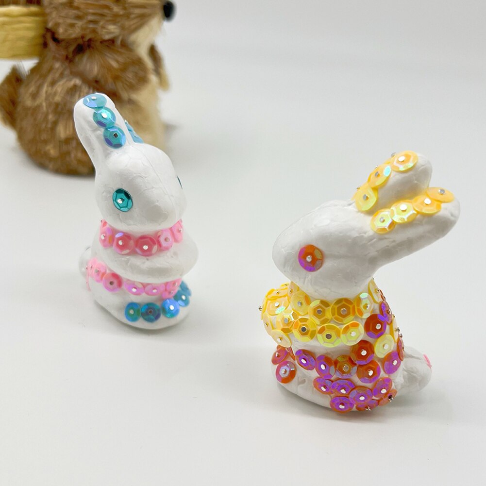 1 set süße diy-ostereier-ornamente, glitzerhasen-form-picks, pastellfarbene kaninchen-blumen-basteldeko für zuhause, geschäft, büro