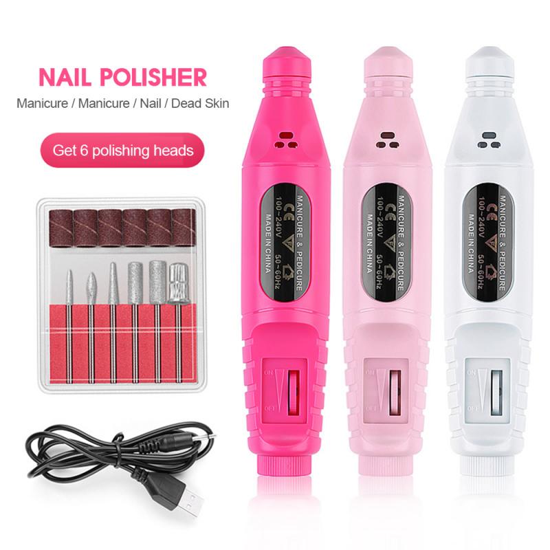 Usb Plug 1 Set Draagbare Elektrische Nail Boor Machine Manicure Set Pedicure Nail Gel Remover Bestand Professionele Nail Polijsten Tool