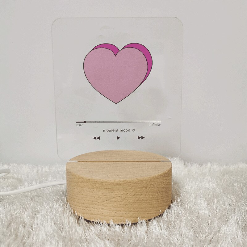 ins hjerte spiller 3d nattlys romantisk soverom usb bordlys valentine dag tre akryl lys skrivebordslampe: 2