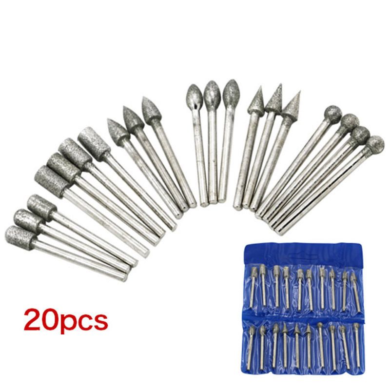 20/pcs 6X3mm Diamond Rotary Tool Sintered Diamond Burs Abrasive Grinding Head Accessories Diamond Bits