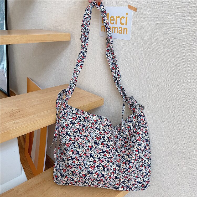 Small Floral Women Messenger Bags All-match Cotton Cloth Ladies Reusable Shopping Handbags Lovely Girls Korean Shoulder Bag: F