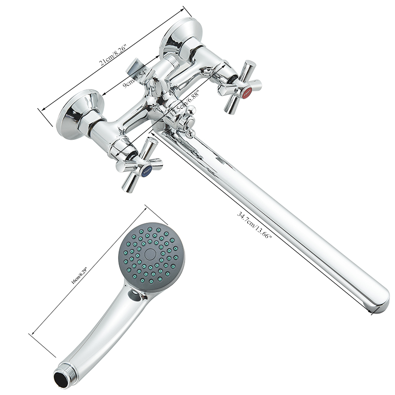 Chromen Badkuip Douchekraan Wandmontage Bad Mixer Lange Mond Tuit 360 Rotatie Badkuip Kraan Mengkraan Douche