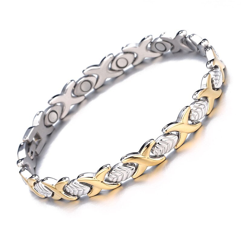 Nhgbft Gouden Kleur Kruis Vorm Magnetische Armbanden Armbanden Voor Vrouwen Roestvrij Staal Energie Gezonde Zorg Armband