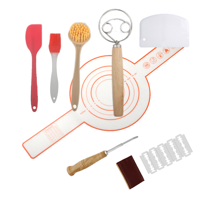 Bread Basket Set Kitchen Banneton Natural Rattan Basket With Linen Cover 7 Pcs Tools Sourdough Baking Tool Bread Proofing Basket