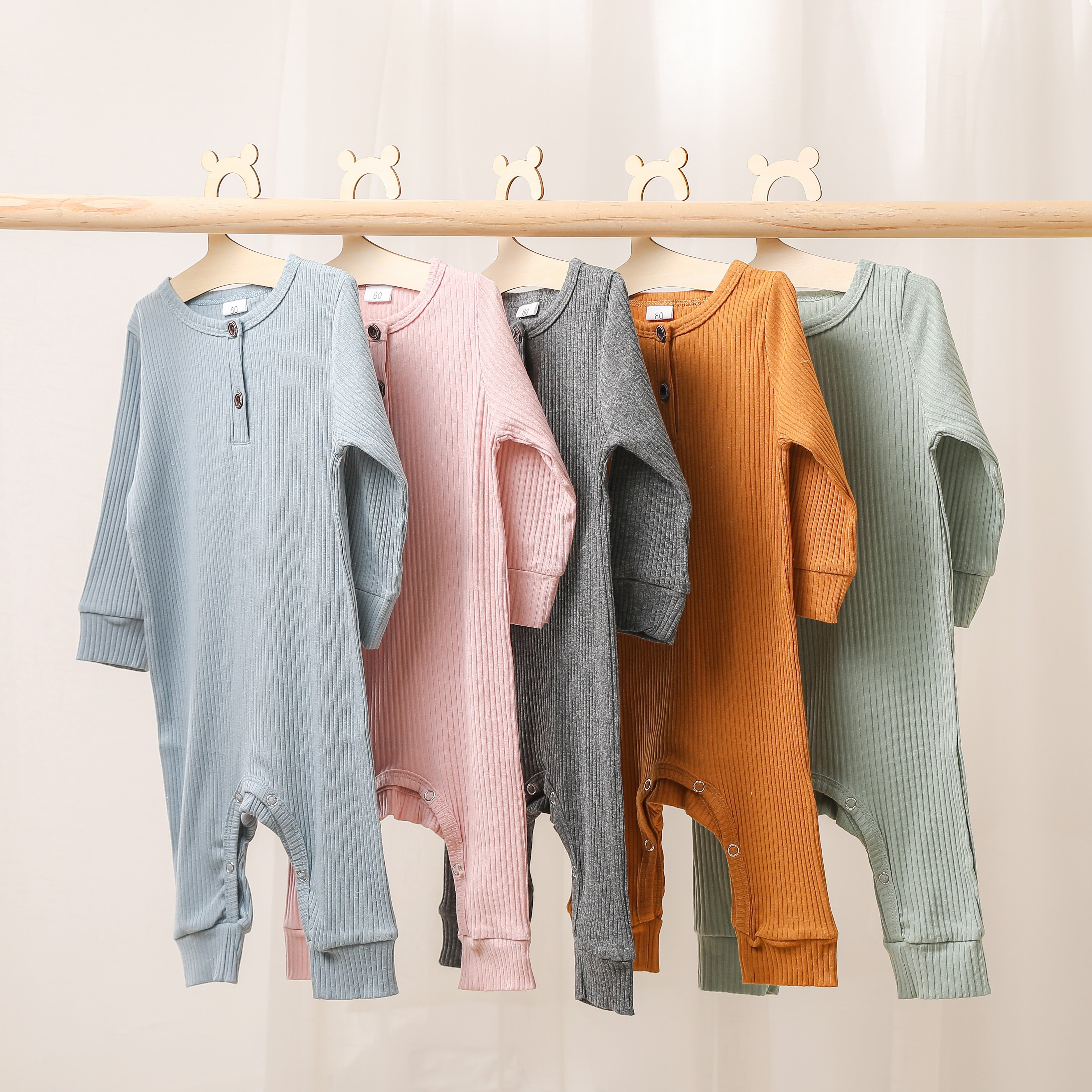 Baby-jumpsuits für frühling und herbst, Baby-Karosserie mit knöpfen, langärmelig, einfarbig, warm, Outfit 0-24m
