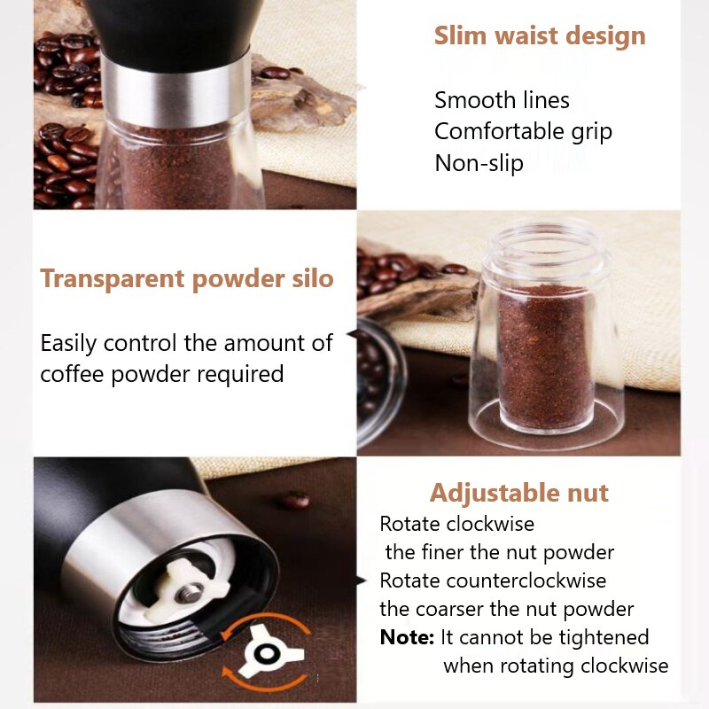 Hand Grinder Manual Coffee Grinder Stainless Steel Coffee Machine Coffee Bean Grains 360° Grinding Grinder for Family Household