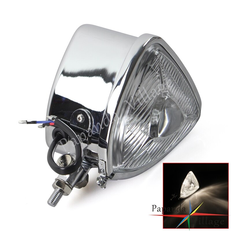 Phare triangulaire universel chromé pour motos Harley XL883 XL1200 Street Bob Fat Bob Low Rider Chopper, ambre H4 12V