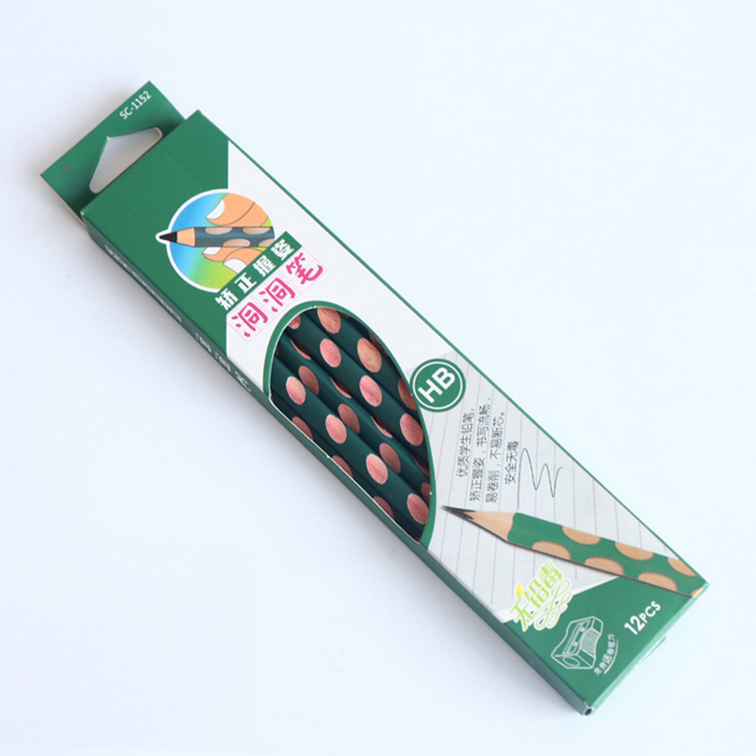 12 Pcs Hb Potlood Kit Kids Studenten Grip Houding Correctie Driehoek Houten Potloden Voor Tekening Art Schetsen Schrijven: Green