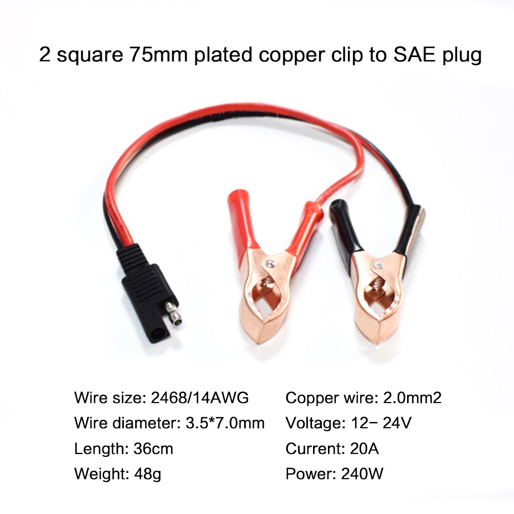14AWG 36cm 2 Pin SAE Quick Disconnect Plug to Battery Alligator Clips Cable Harness