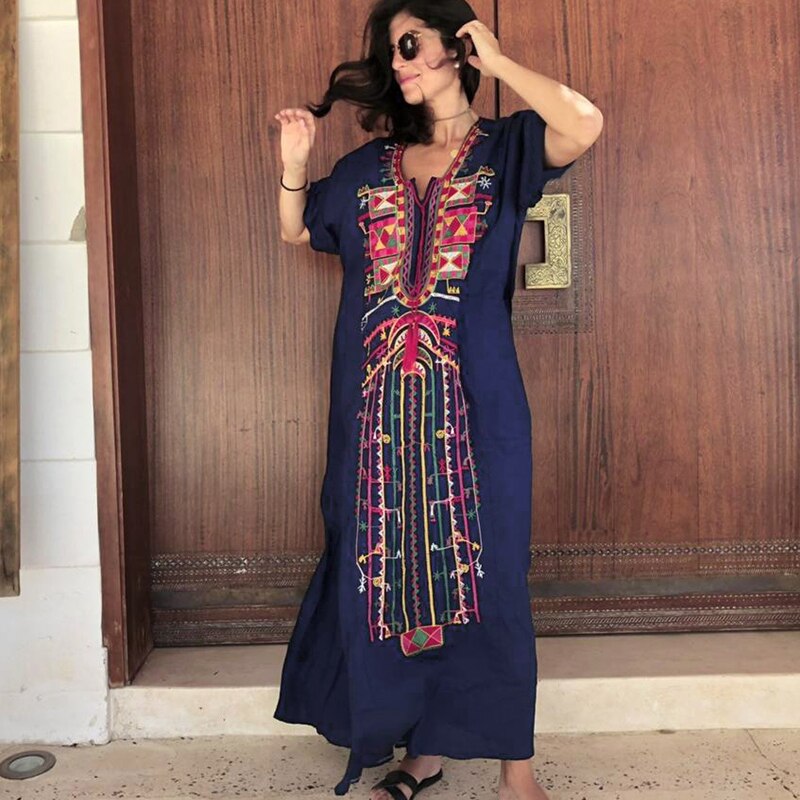 2022 katoenen bohemian dames zomer strandjurk badmode tuniek sexy gewaad kaftan strand bikini cover-ups pareo  q1235