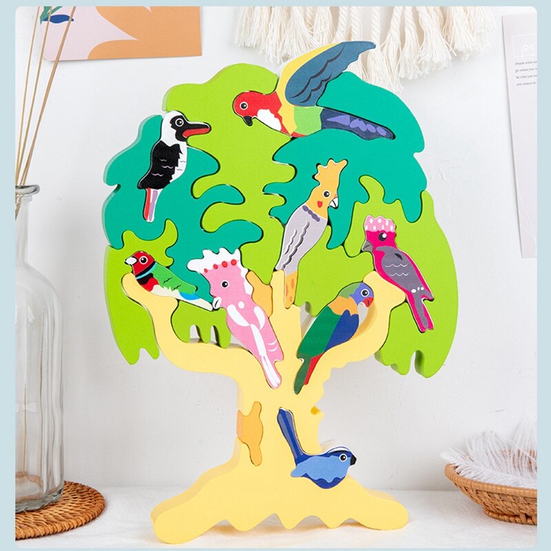 Kinderen Houten Stapelen Speelgoed Kids Diy Vogel Boom Puzzel Educatief Speelgoed Vogel Erkenning Vorm Matching Speelgoed