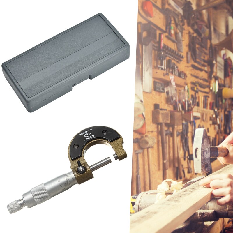 High Precision Outside Micrometer 0-25mm 0.01mm Accuracy Metric Diameter Micrometer Gauge Caliper Tool With Mini Wrench