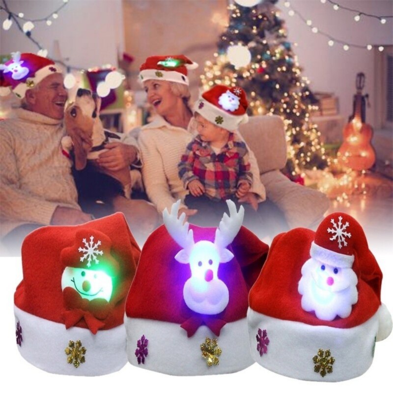 LED Light Up Christmas Hat Glow Party Headwear Decoration Supplies