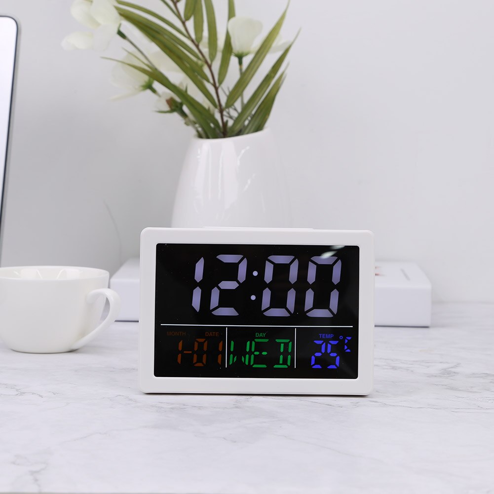 Electronic Alarm Clock LED Luminous Silent Bedside Clock Temperature Humidity Meter Date Weather Station Student Desk Clock
