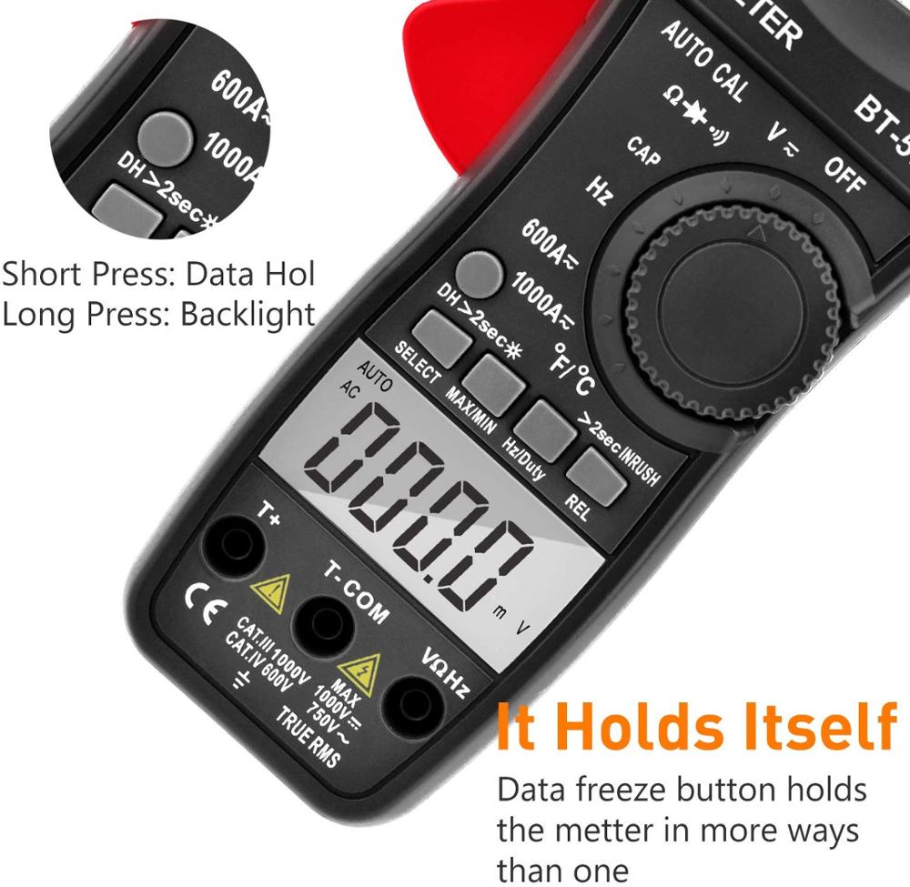 Btmeter 570N True Rms Digitale Klem Meter, auto Range 6000 Display Ac/Dc Stroom En Spanning Tester Meter, Inschakelstroom Test
