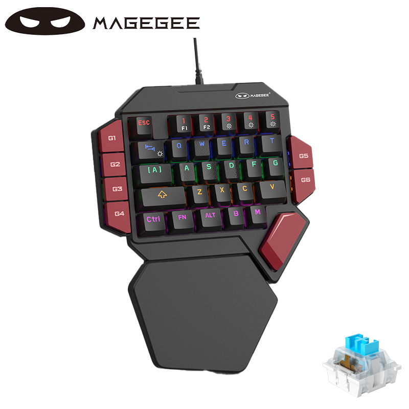 MageGee Einhand-Spiel-Mechanische Tastatur, Axt 35-Tasten, kabelgebundene Spielen-Laptop-Tastatur für Linkshänder, gemischte Lichtlampeneffekt: kastanienbraun