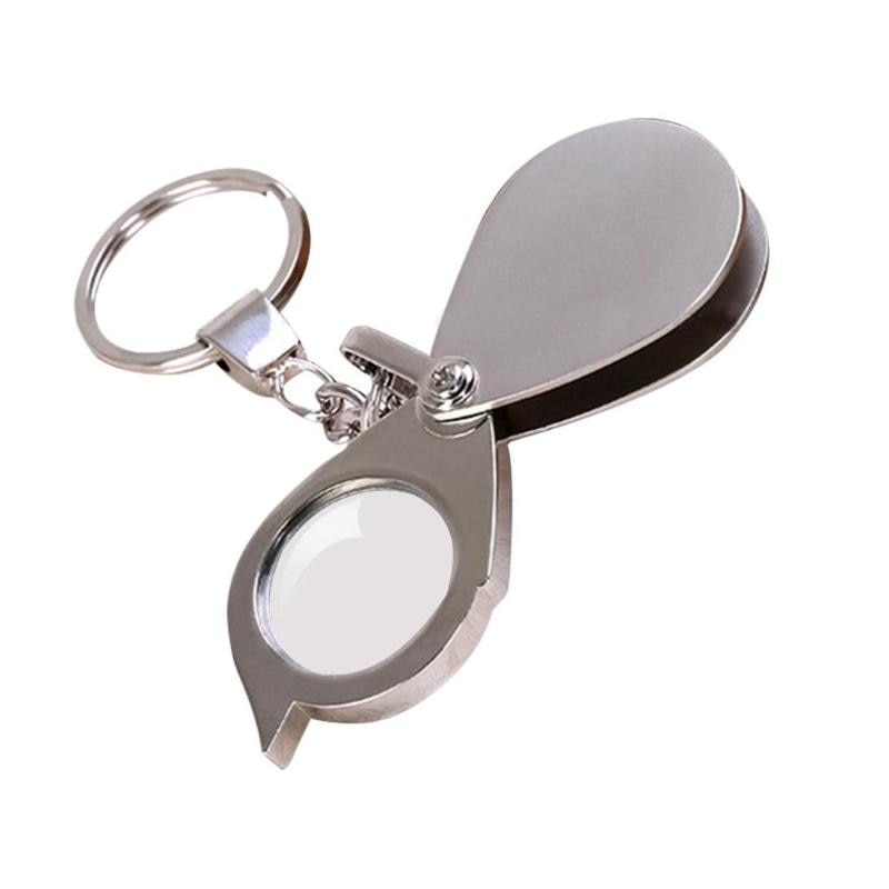 15X Magnifier Metallic Silver Foldable Portable Mini Exquisite Durable Keychain Glass Loupe Pocket Tool Supplies