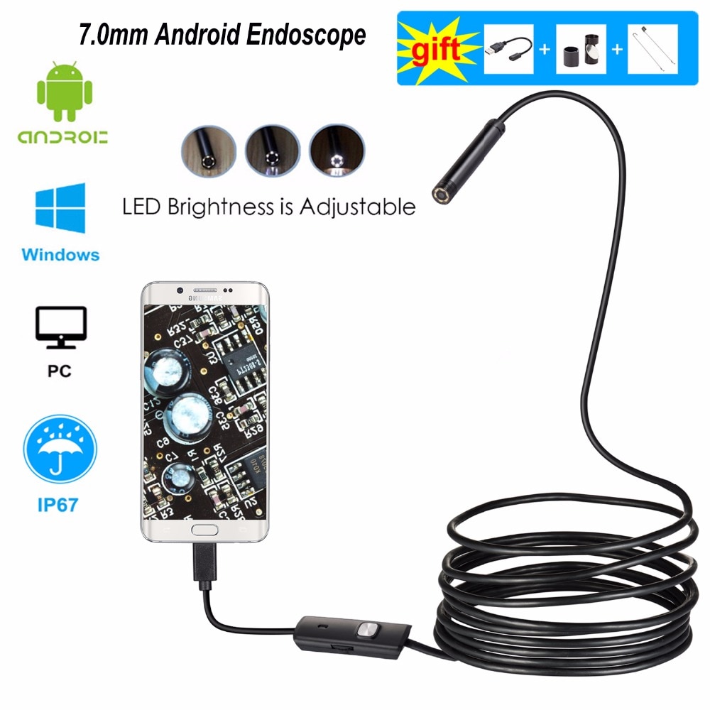 Cámara endoscópica Android, 7mm, 1/2/5/10m, cámara de inspección Flexible de serpiente, boroscopio de Vídeo impermeable para Smartphone, USB, Windows y PC