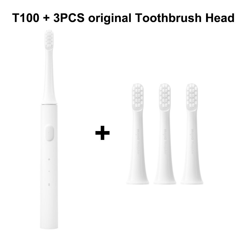 Xiaomi Mijia Sonic Electric Toothbrush T100 Cordless USB Rechargeable Toothbrush Waterproof Ultrasonic Automatic Tooth Brush: White add 3PCS Head