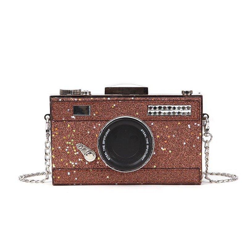 diamond purses crystal women clutch bag ladies clutch evening camera shape bag: COFFEE