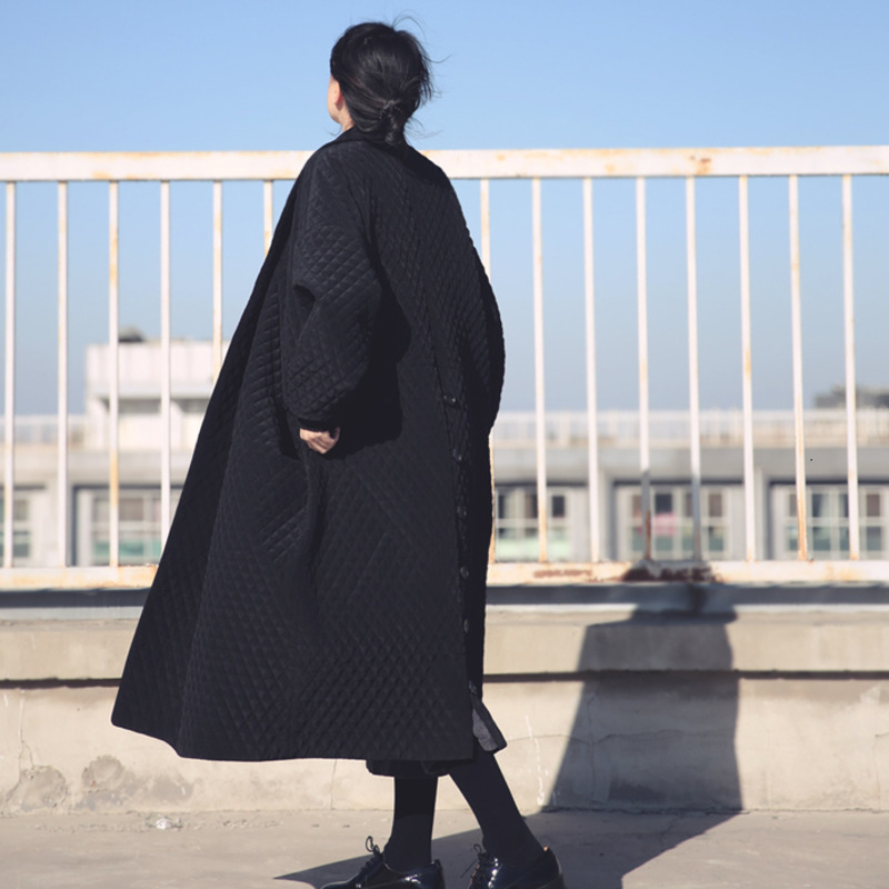 [GUTU] Chaqueta Otoño Mujeres Grandes Más Europea de Corea Cazadora Gabardina Larga de Larga Floja Negro WTH1201