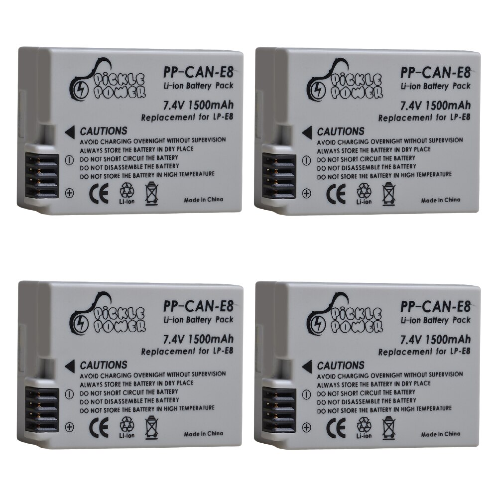 LP-E8 LPE8 LP E8 Batterie 1500mAh + LED Dual Ladegerät für Kanon EOS 550D 600D 650D 700D Kuss X4 x5 X6i X7i Rebell T2i T3i T4i T5i.: 4 Batterie