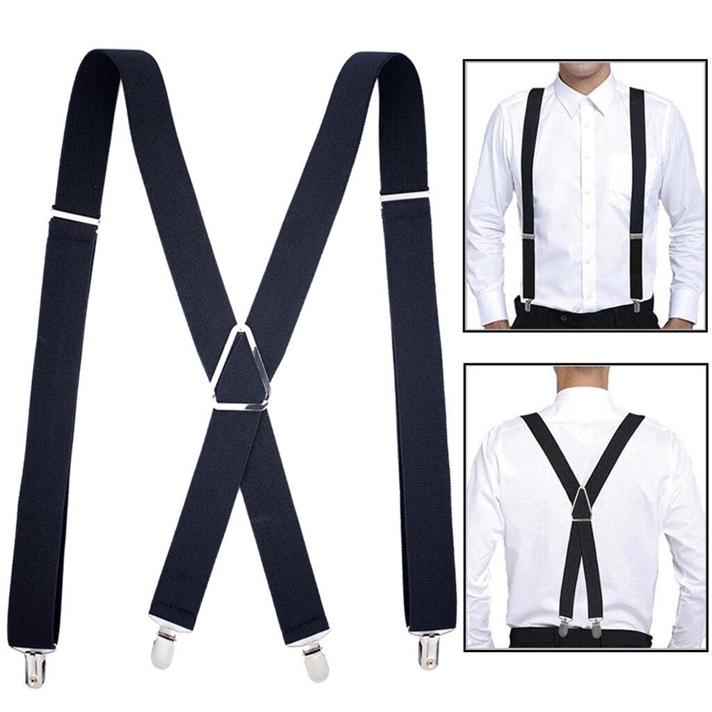 Mens Suspenders 3.5cm Wide X-Shape Heavy Duty Big Tall Adjustable Elastic Trouser Braces Wedding Party Event Husband Father