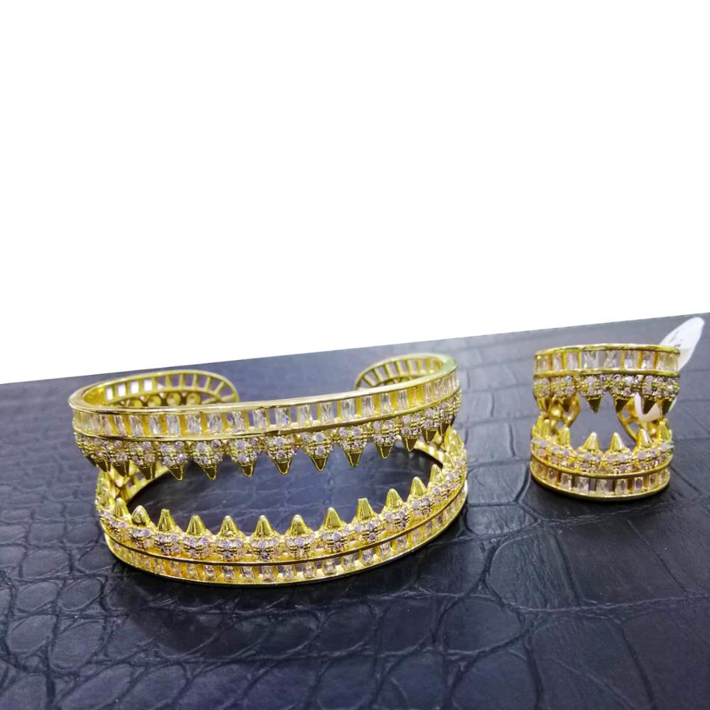 GODKI Revet, colgantes de dientes, 2 unidades, brazalete, anillo de puño, conjunto para mujer, boda, novia, zirconia cúbica, Dubai, de boda, alta joyería BOHO
