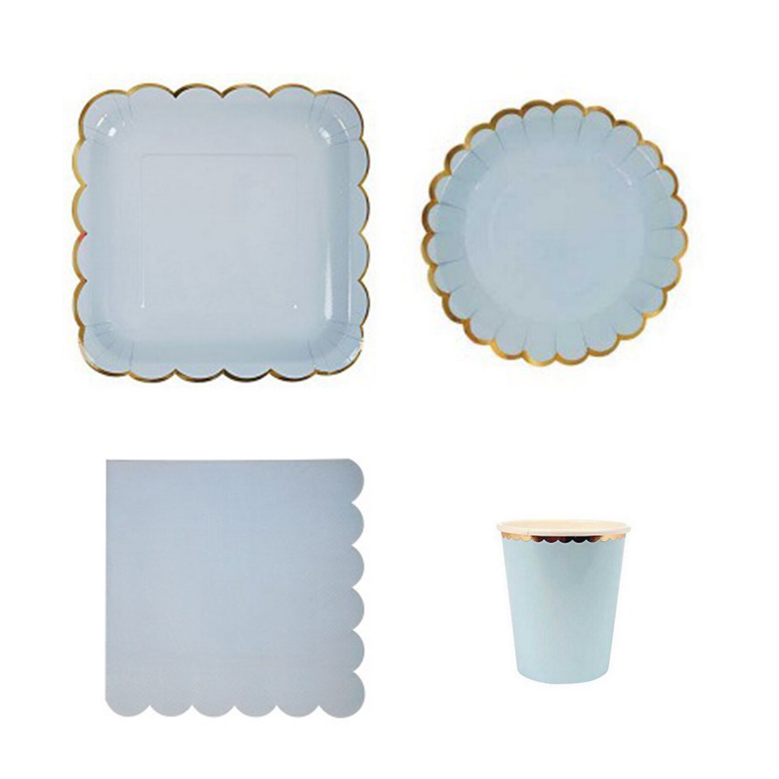 Servies voor het avondeten, papieren bekers, eetkamer, feestdagen, verjaardag, salade, evenement, bruiloft, dessert met servet, wegwerpbordset: Lichtblauw